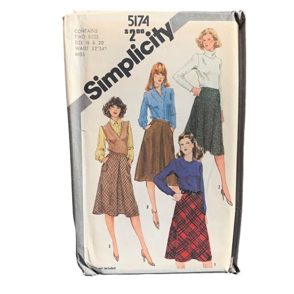 Simplicity 5174 Vintage Skirt Sewing Pattern Sizes 18 & 20 Miss - uncut - Picture 1 of 2